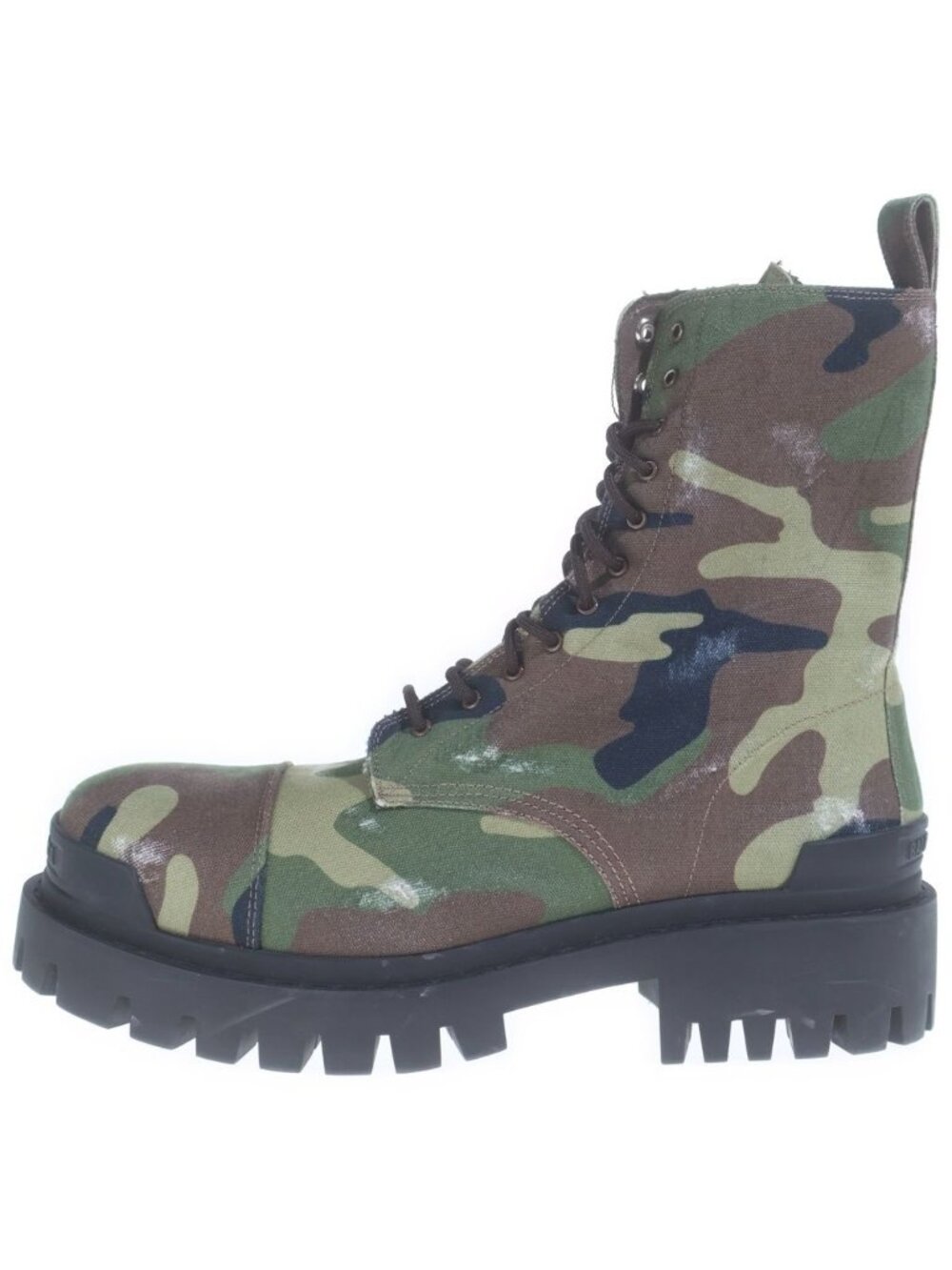 Balenciaga Strike Boot Distressed Camouflage Pattern Canvas High Cut Boots